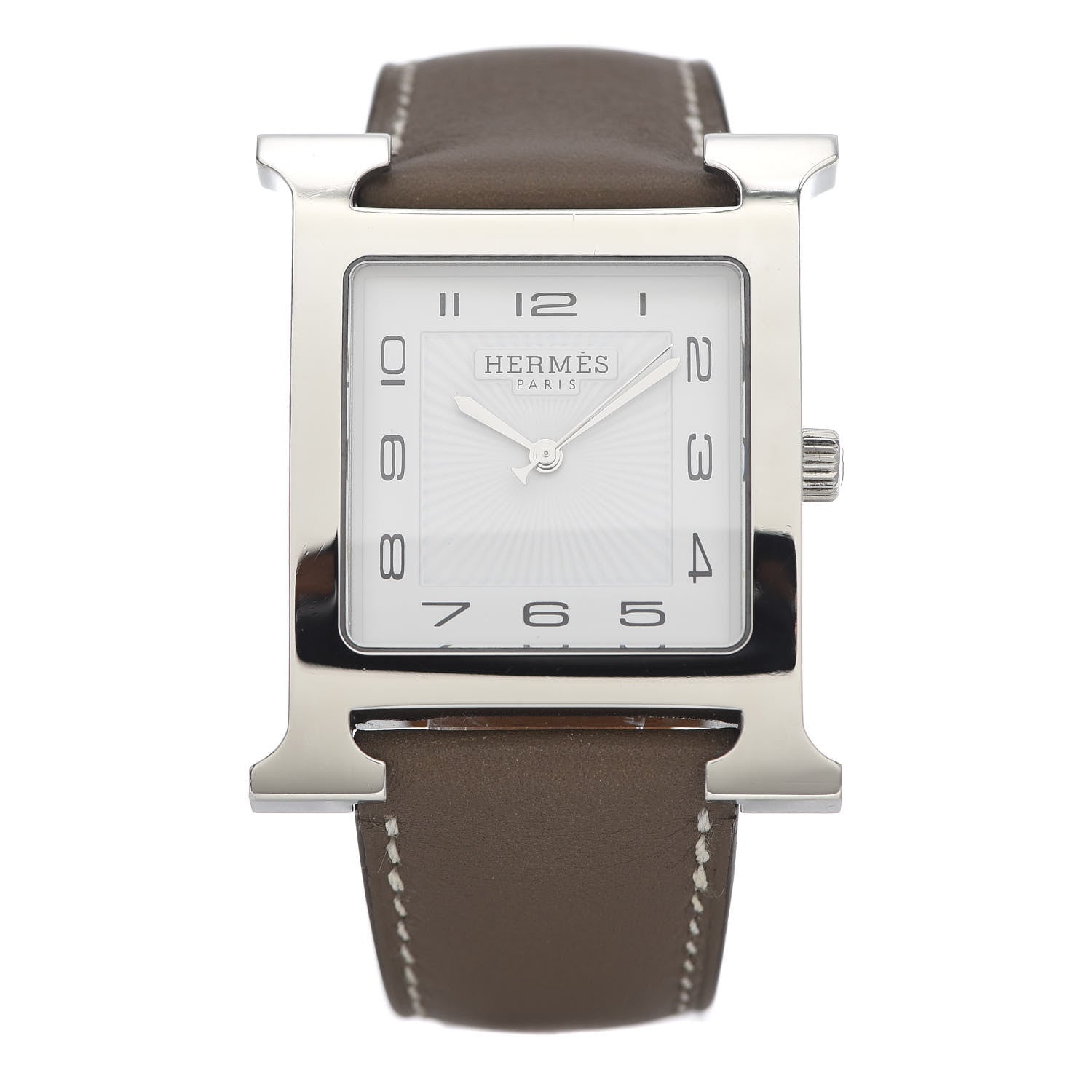 Hermes Stainless Steel Swift 30.5mm Heure H Hour Quartz Watch Etoupe 1 of 6