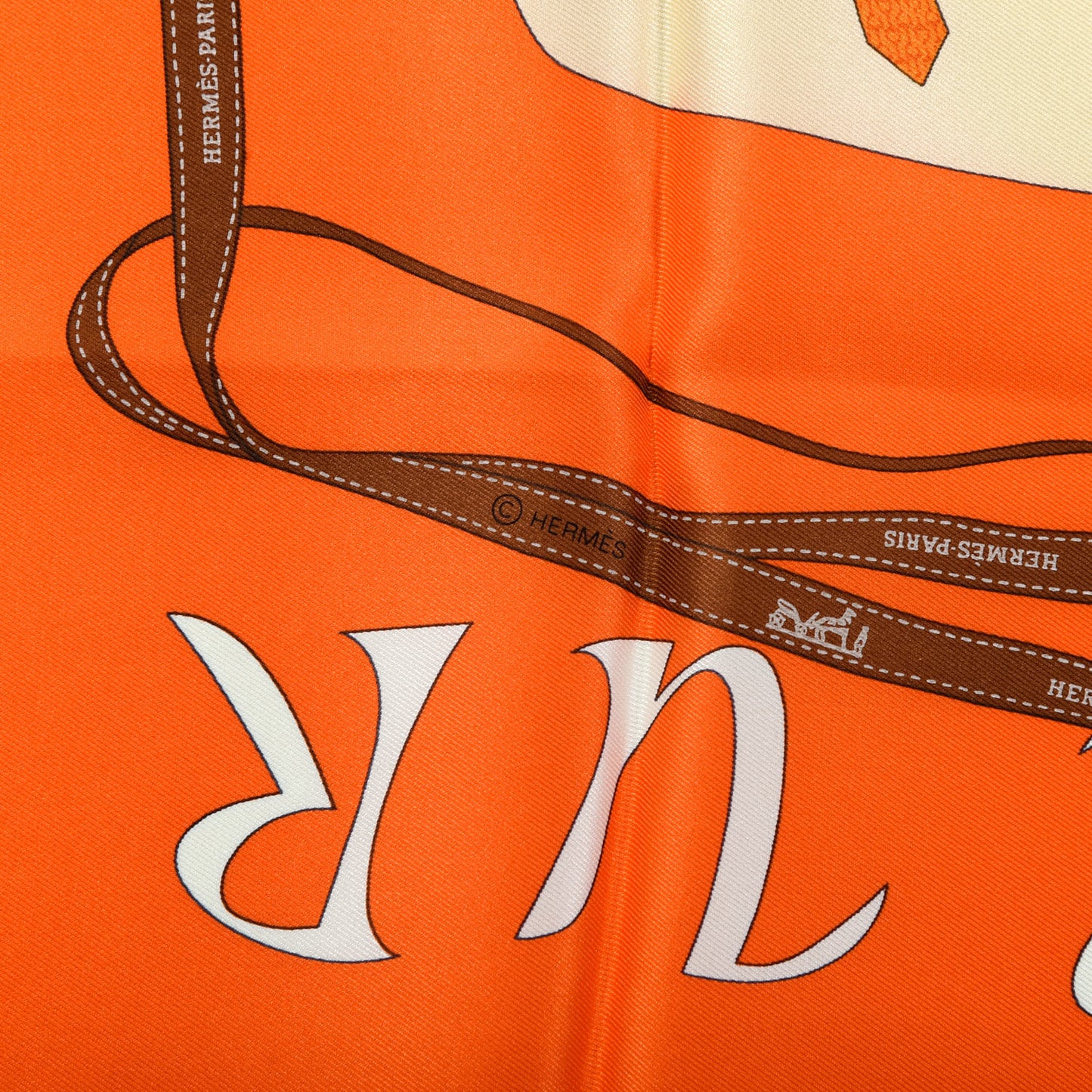 Vintage Silk Monsieur Et Madame Scarf 70 Creme Orange Marron