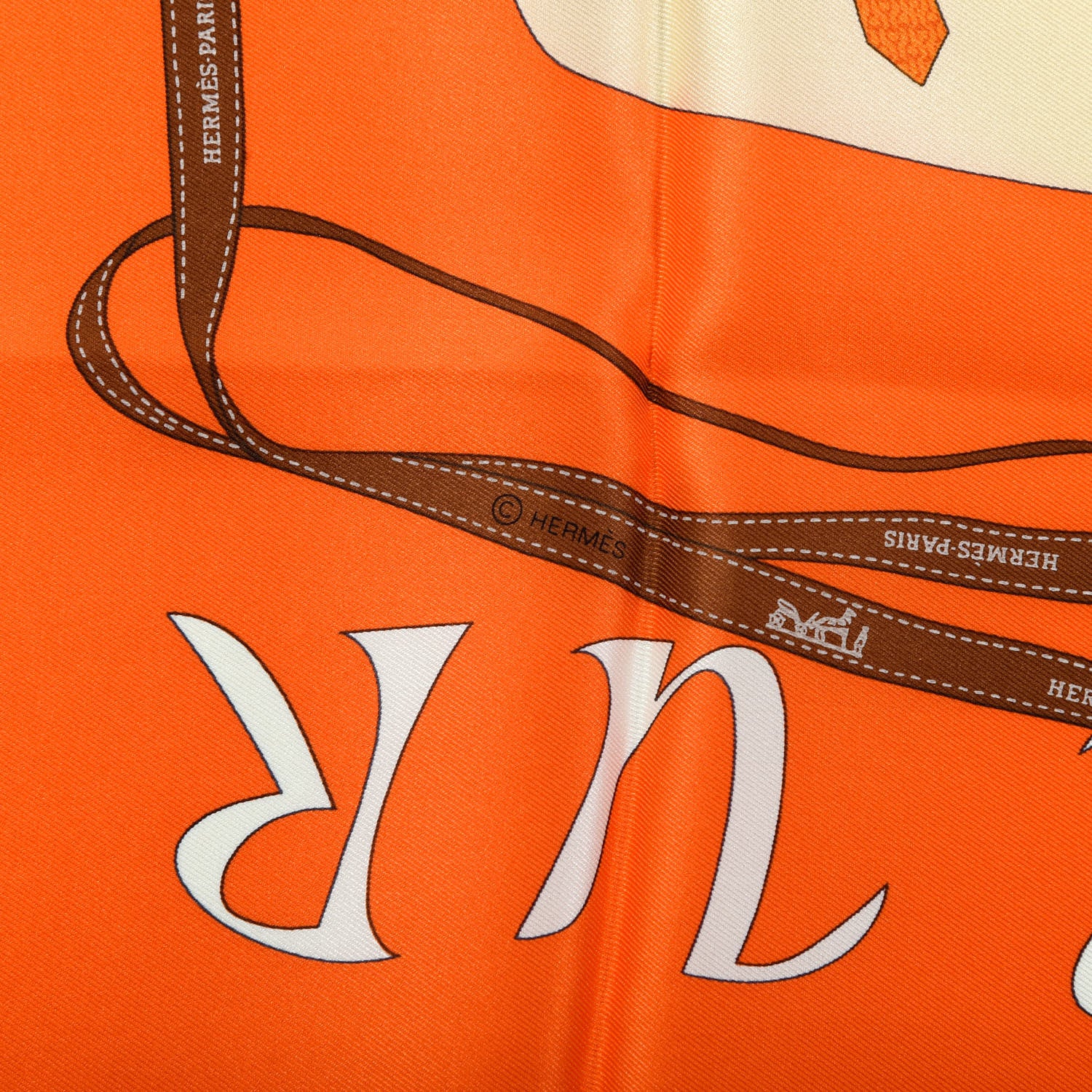 Hermes Vintage Silk Monsieur Et Madame Scarf 70 Creme Orange Marron 6 of 6