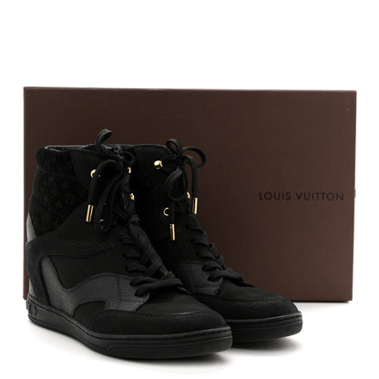 Louis Vuitton Calfskin Suede Monogram Cliff Top Wedge Sneakers 40 Black 11 of 11