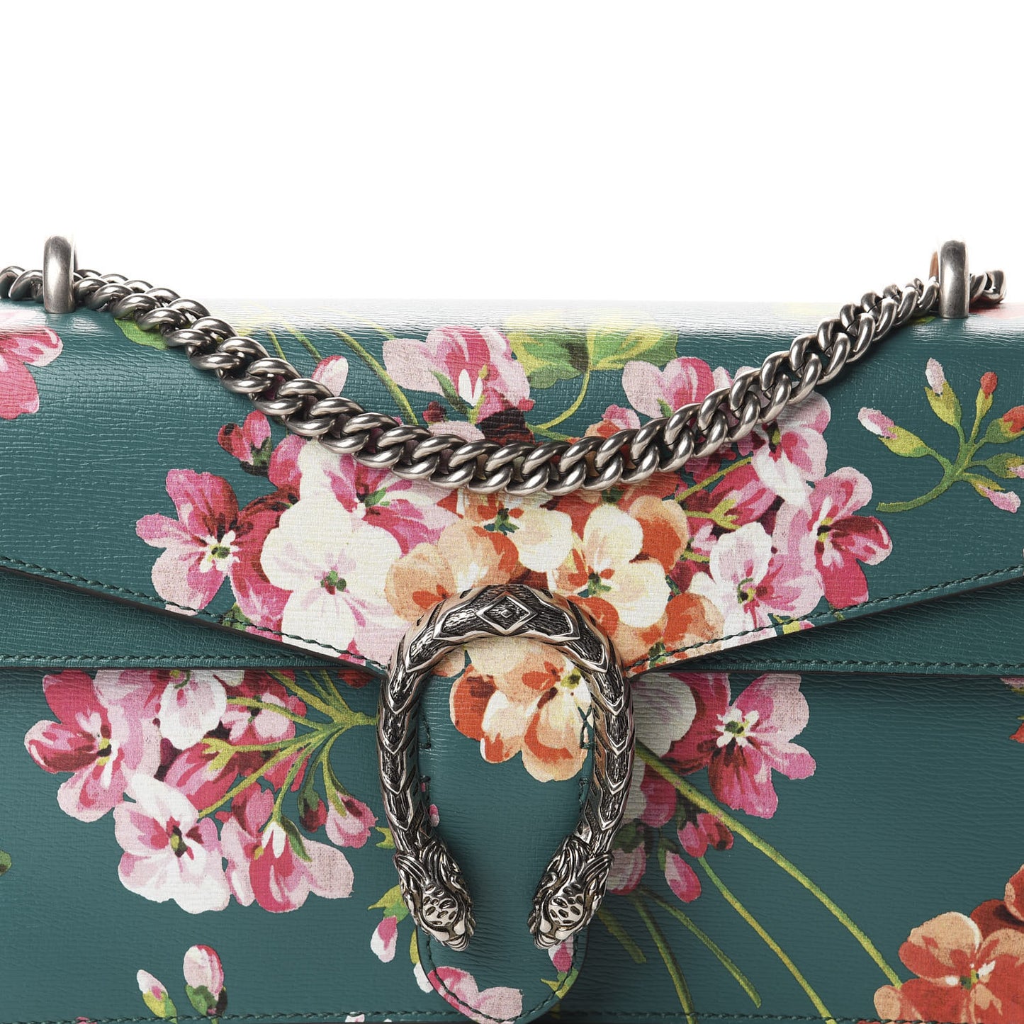 Calfskin Blooms Print Small Dionysus Shoulder Bag Bright Emerald Multicolor