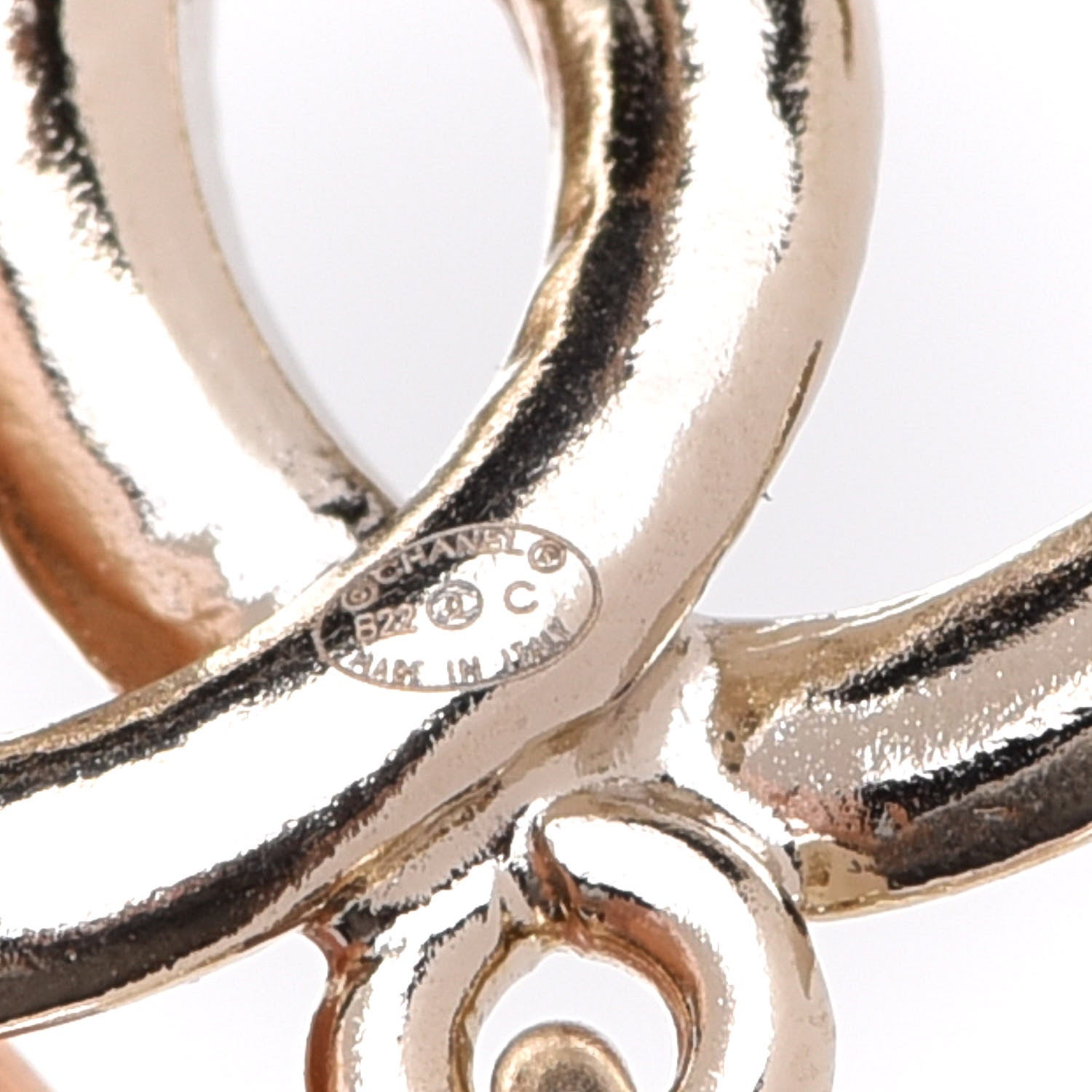 Chanel Pearl CC Double Heart Drop Earrings Gold 4 of 5