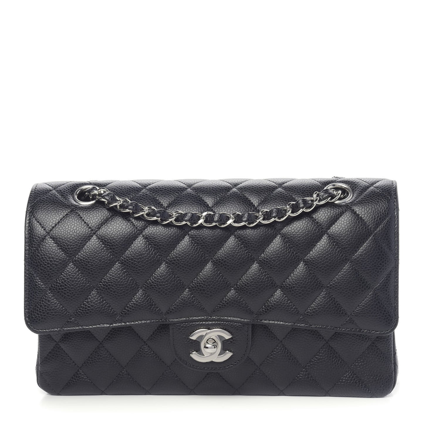Caviar Quilted Medium Double Flap Black
