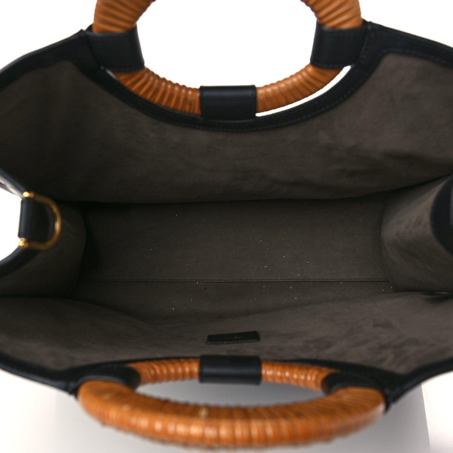 Fendi Vitello Century Wicker FF 1974 Embossed Medium Runaway Shopper Tote Black 4 of 5