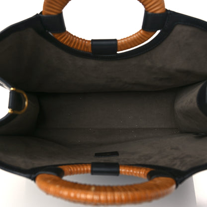 Fendi Vitello Century Wicker FF 1974 Embossed Medium Runaway Shopper Tote Black 4 of 5