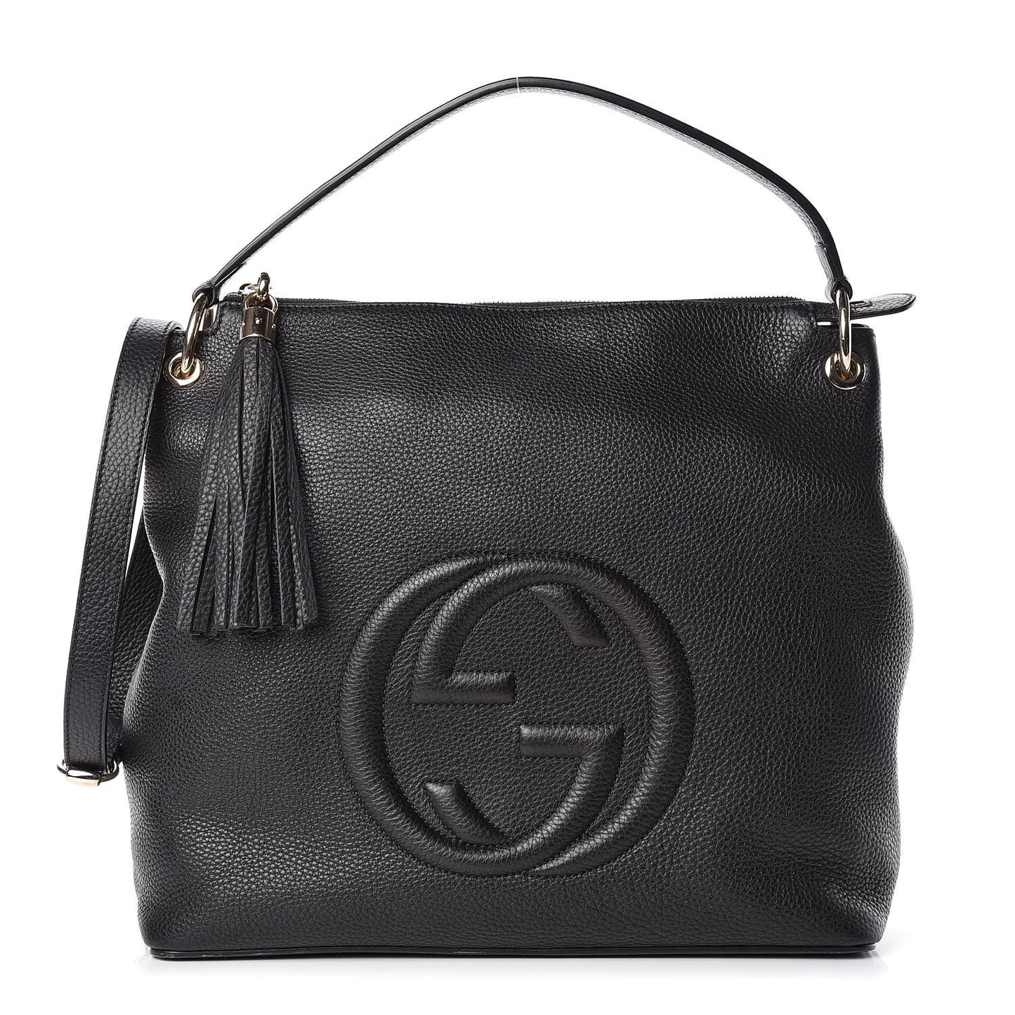 Pebbled Calfskin Large Soho Hobo Black
