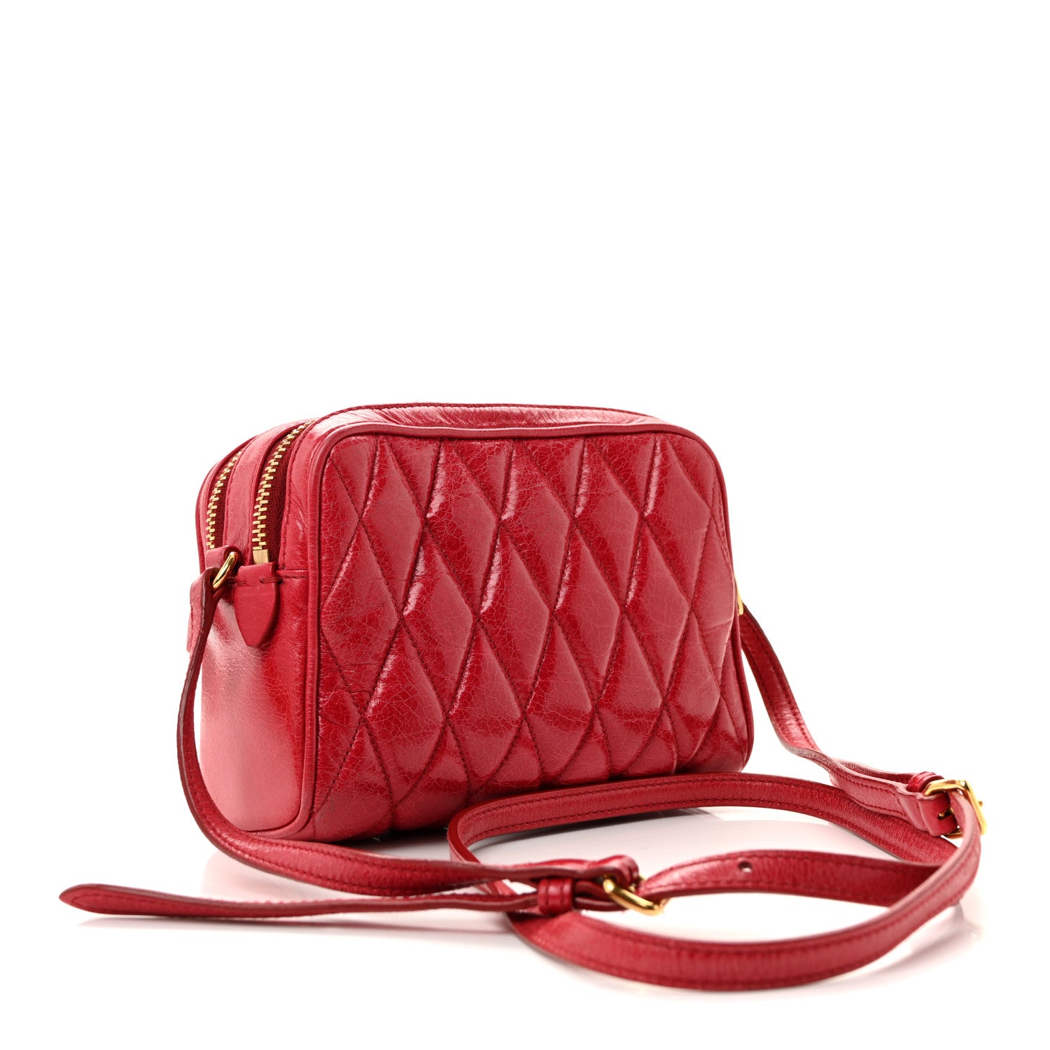 Miu Miu Vitello Shine Quilted Camera Bag Cherry 3 of 16