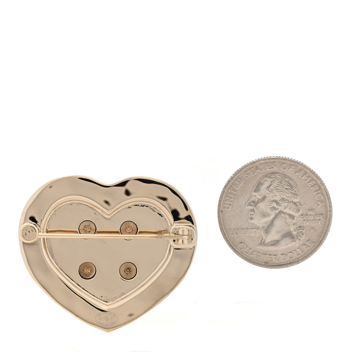 Chanel Pearl Heart Button Brooch Gold 2 of 3
