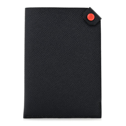 Hermes Epsom Tarmac Dot PM Passport Holder Bleu Indigo Capucine 1 of 7