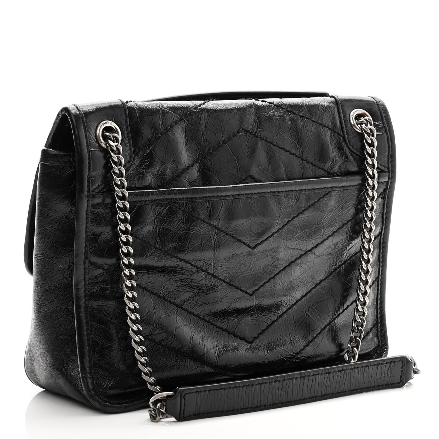 Crinkled Calfskin Matelasse Monogram Baby Niki Chain Satchel Black
