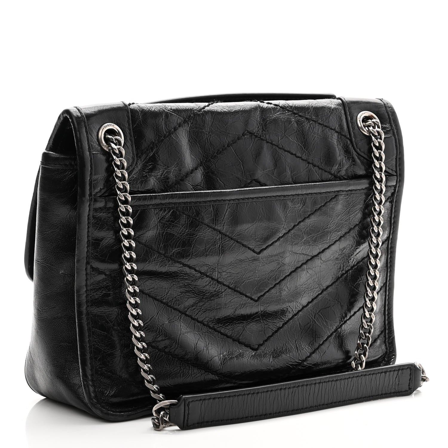 Saint Laurent Crinkled Calfskin Matelasse Monogram Baby Niki Chain Satchel Black 3 of 10