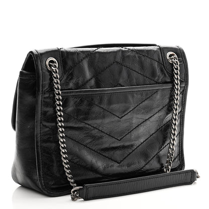 Saint Laurent Crinkled Calfskin Matelasse Monogram Baby Niki Chain Satchel Black 3 of 10