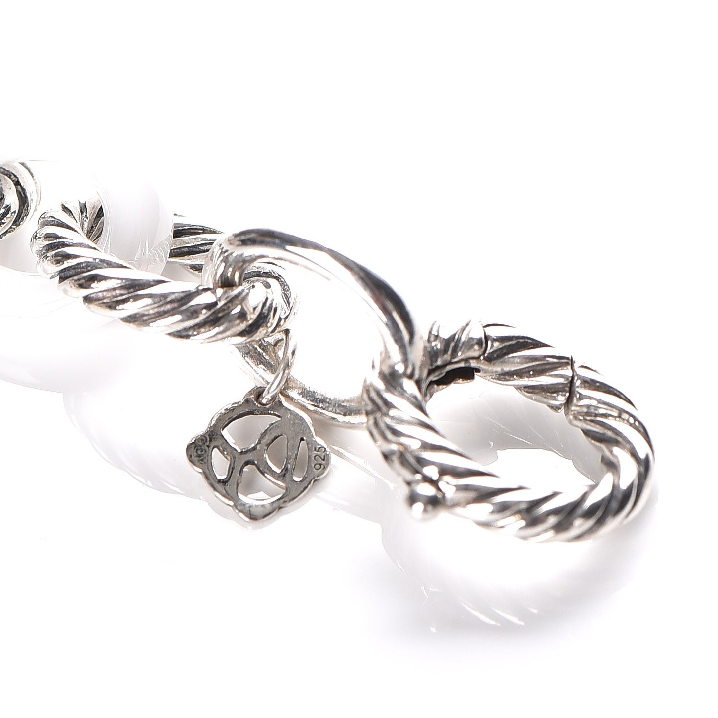 Sterling Silver Ceramic 13mm Large Oval Link Bracelet White