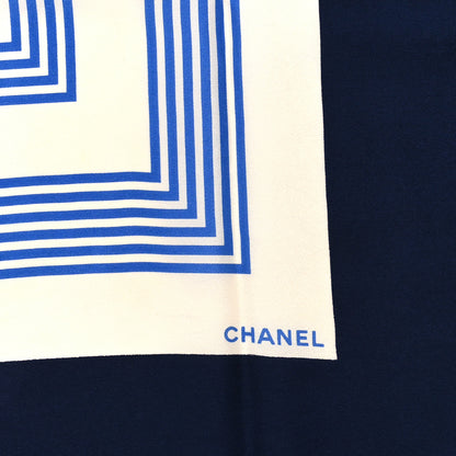Chanel Silk CC Square Scarf Blue Ecru 3 of 3
