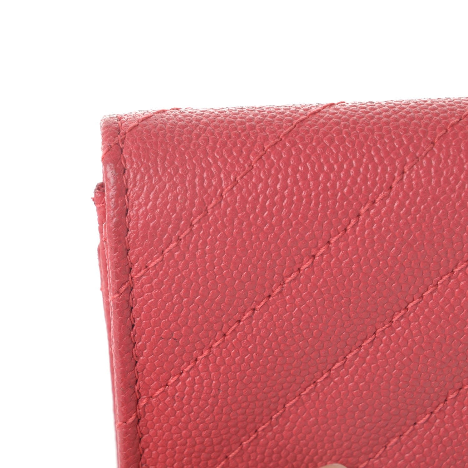 Chanel Caviar Chevron Quilted Card Holder Wallet Light Red 9 of 13