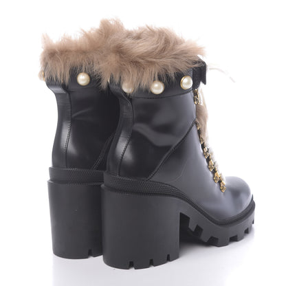 Gucci Magnum Calfskin Fur Pearl Lace Up Combat Ankle Boots 36.5 Black Naturale 4 of 8