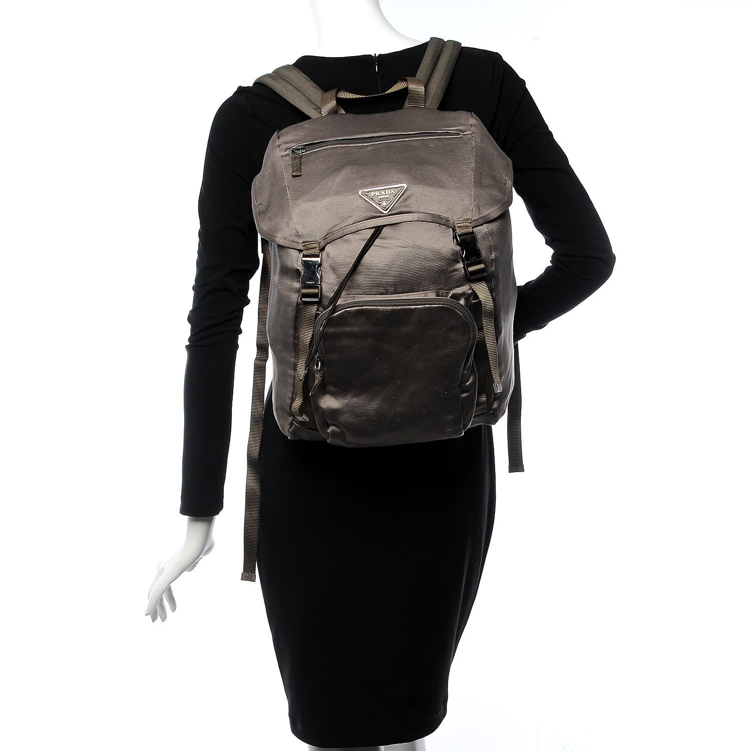 Prada Satin Double Buckle Backpack Fumo 2 of 18