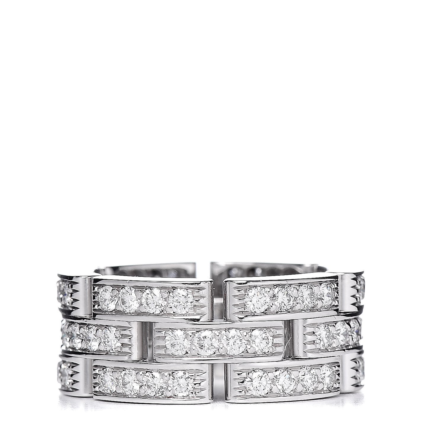 18K White Gold Diamond Maillon Panthere 3 Rows Paved Ring 49 4.75