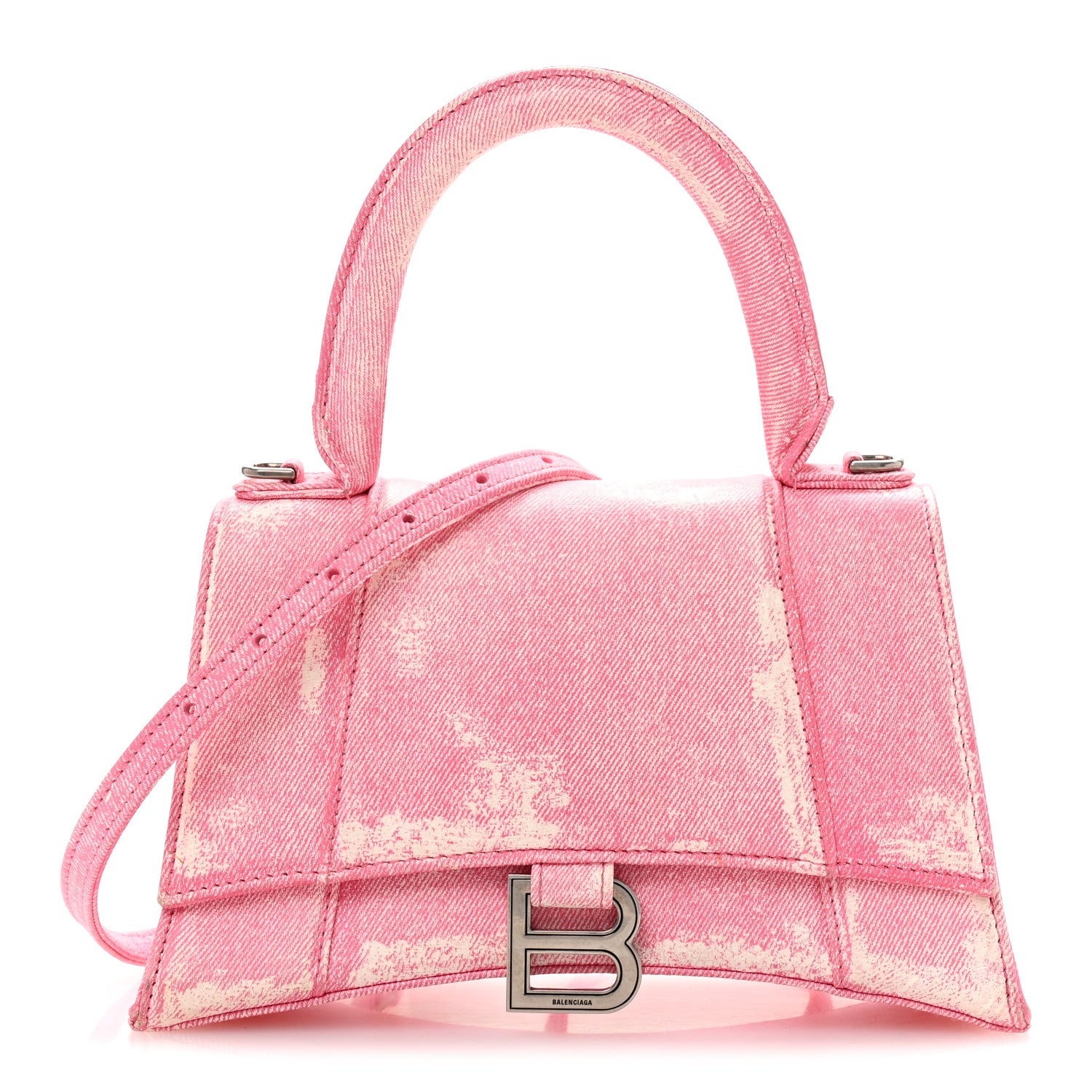 Balenciaga Nappa Denim Printed Small Hourglass Top Handle Bag Denim Pink 1 of 14