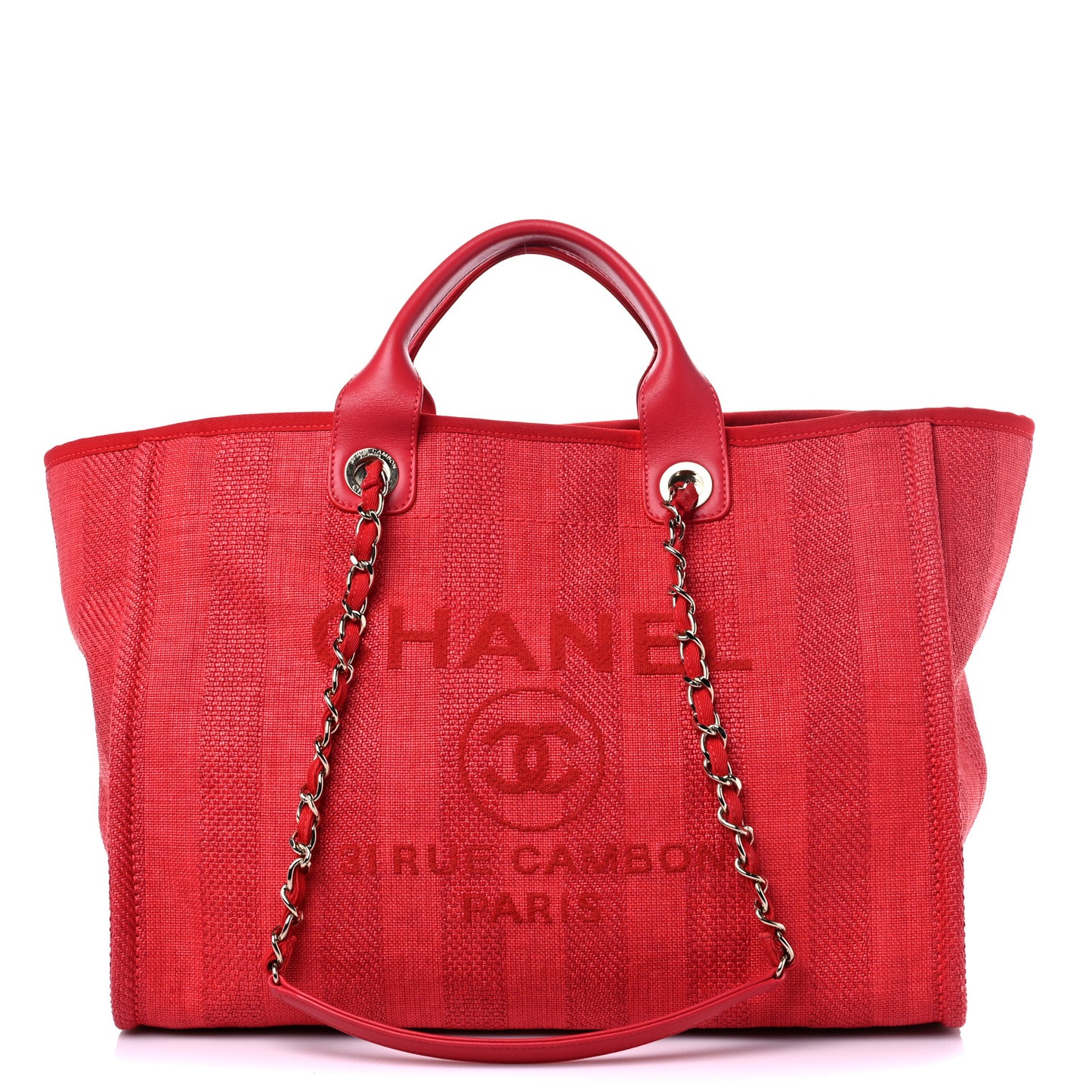 Mixed Fibers Striped Medium Deauville Tote Red