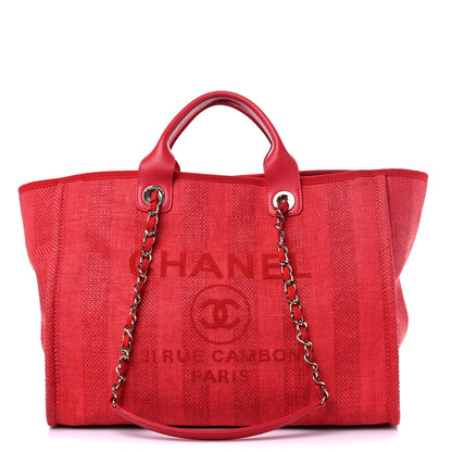 Chanel Mixed Fibers Striped Medium Deauville Tote Red 1 of 8
