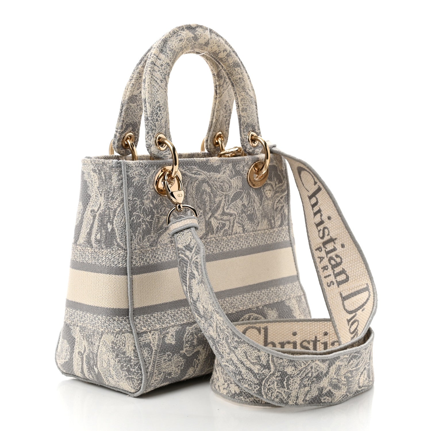 Christian Dior Canvas Toile De Jouy Reverse Embroidered Medium Lady D-Lite Gray 3 of 12