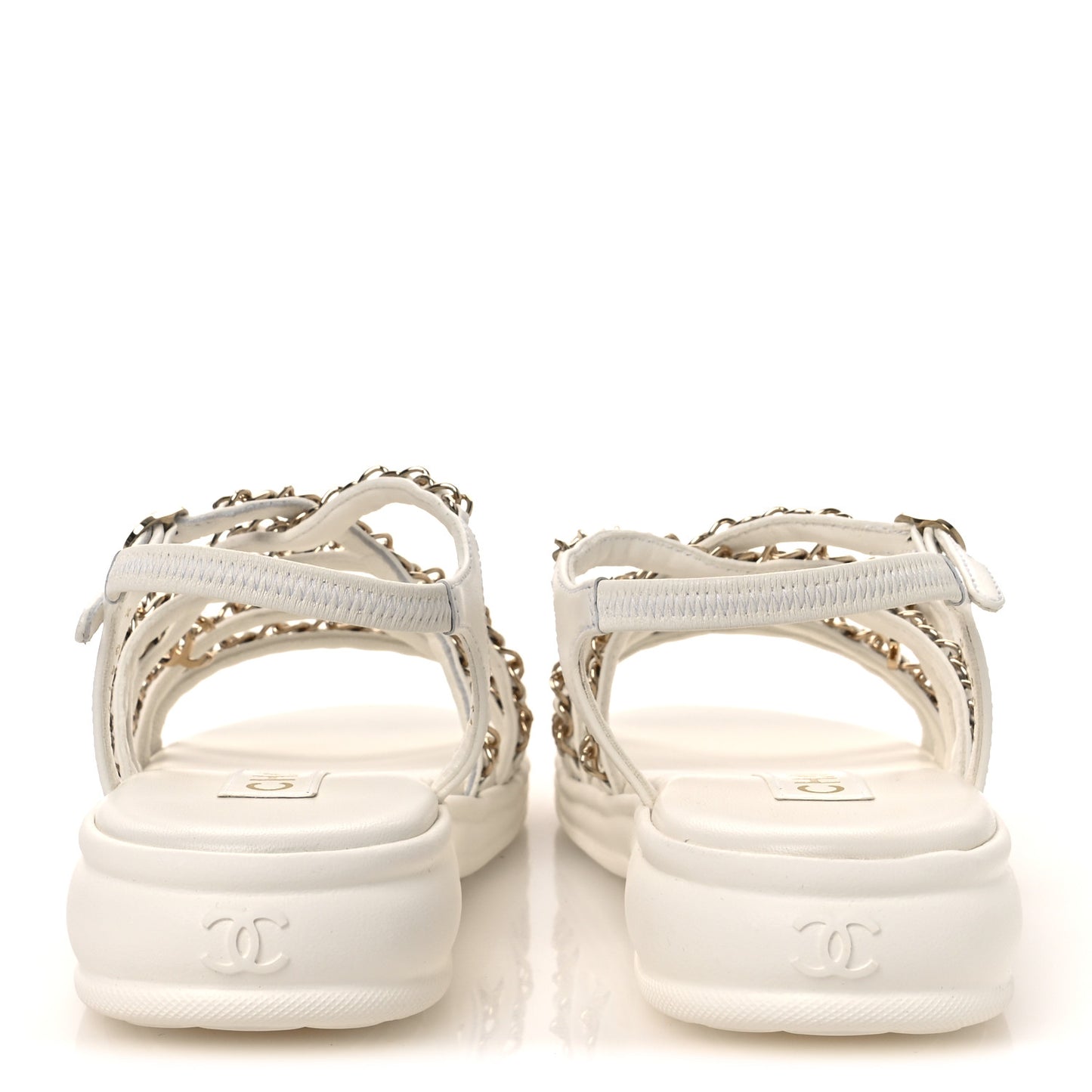 Lambskin Metal Chain Ankle Strap Sandals 39 White
