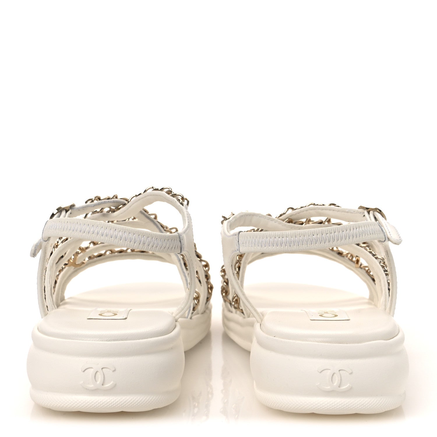Chanel Lambskin Metal Chain Ankle Strap Sandals 39 White 6 of 12