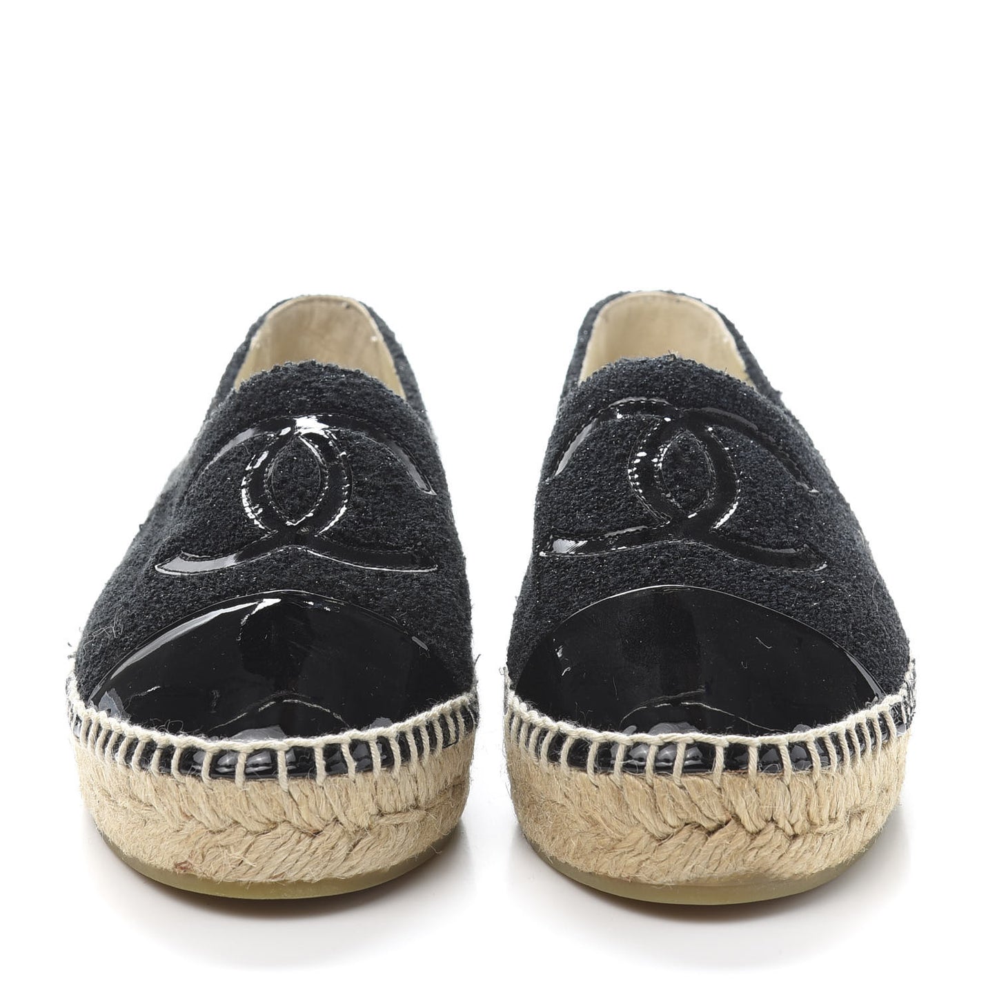 Fabric Patent Calfskin CC Espadrilles 36 Black
