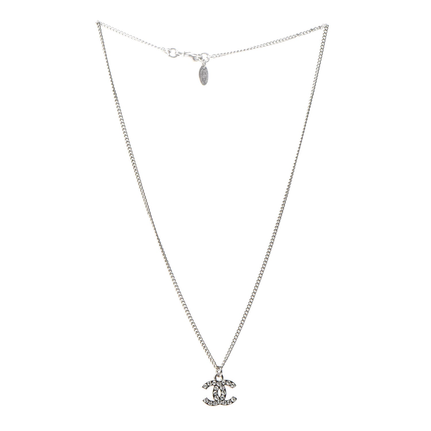 Chanel Crystal Timeless CC Necklace Silver 4 of 7