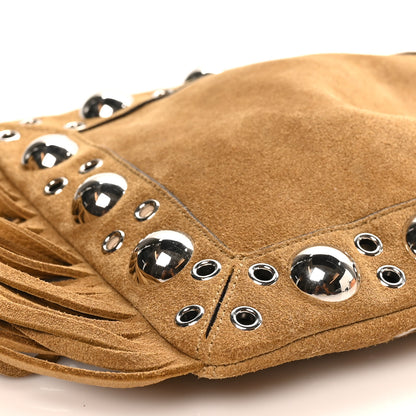 Valentino Garavani Suede Studded Small Nellcote Fringe Shoulder Bag Havana Beige 7 of 8