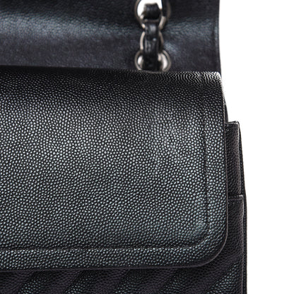 Chanel Iridescent Caviar Chevron Quilted Jumbo Double Flap Black 12 of 12