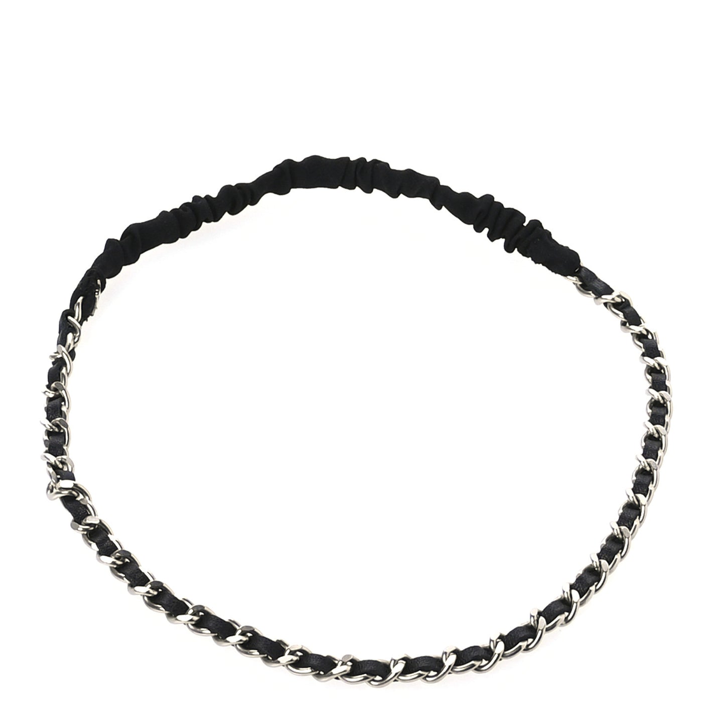 Calfskin Chain CC Headband Black Silver