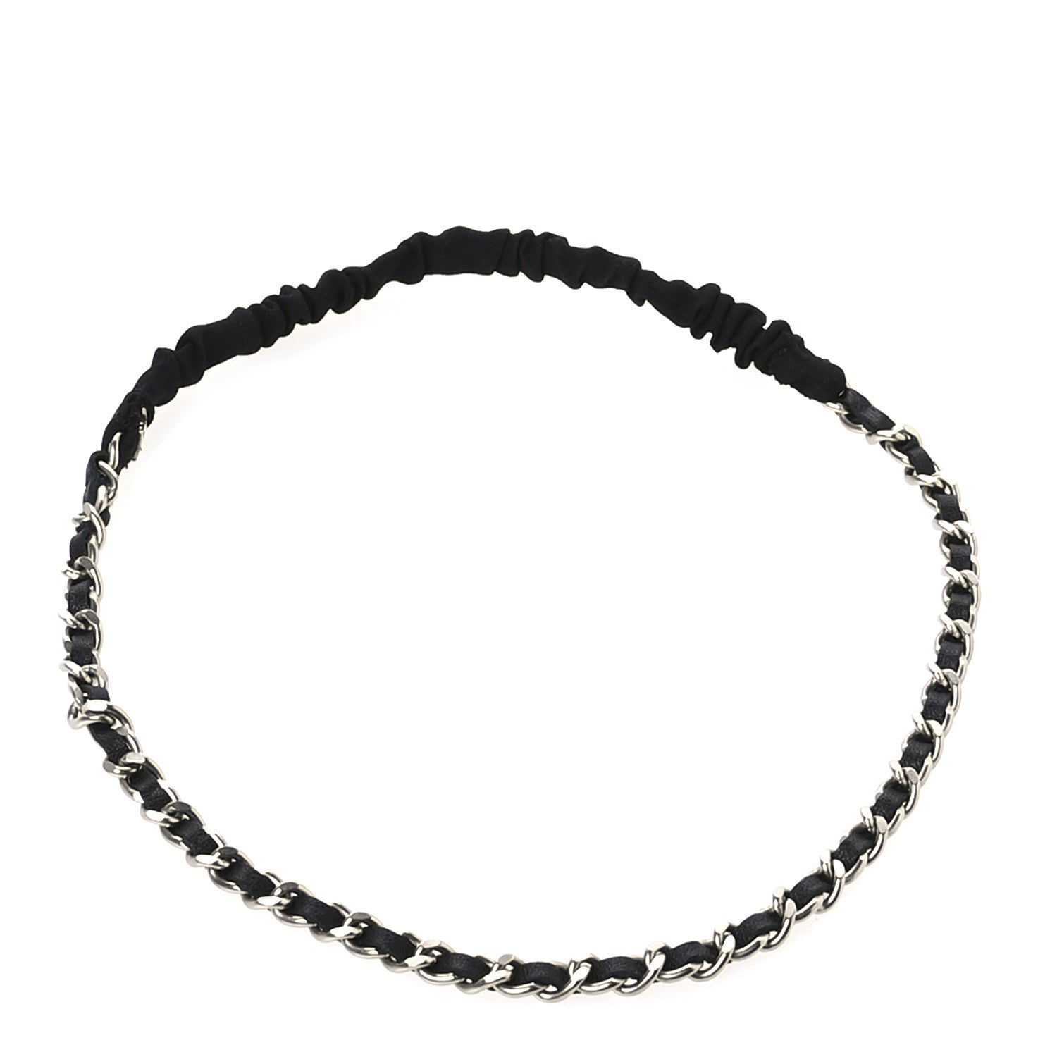 Chanel Calfskin Chain CC Headband Black Silver 1 of 5