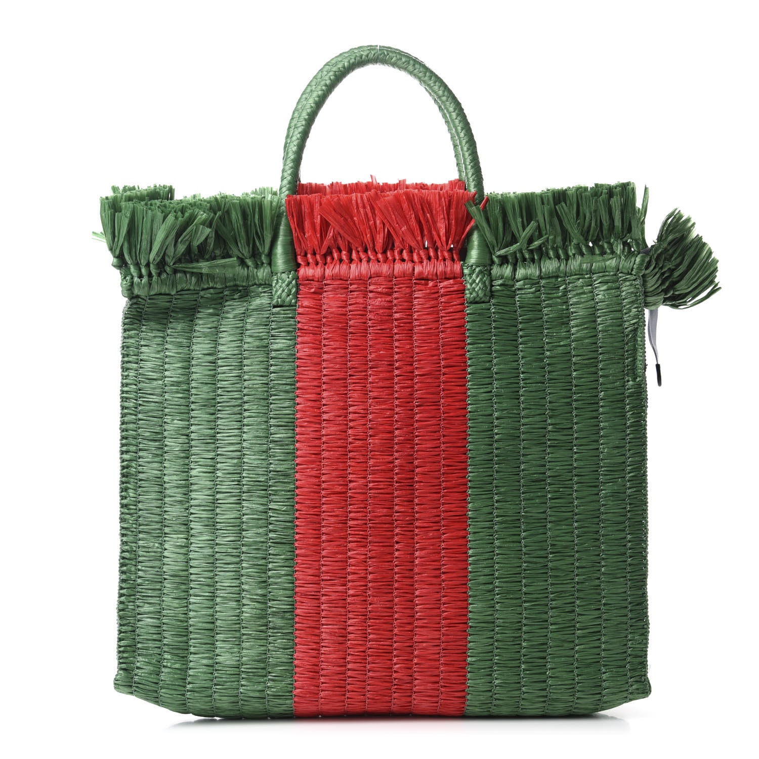 Gucci Raffia Linen Web Cestino Tote Bag Red Green 1 of 11