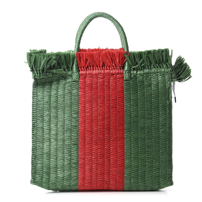 Gucci Raffia Linen Web Cestino Tote Bag Red Green 1 of 11