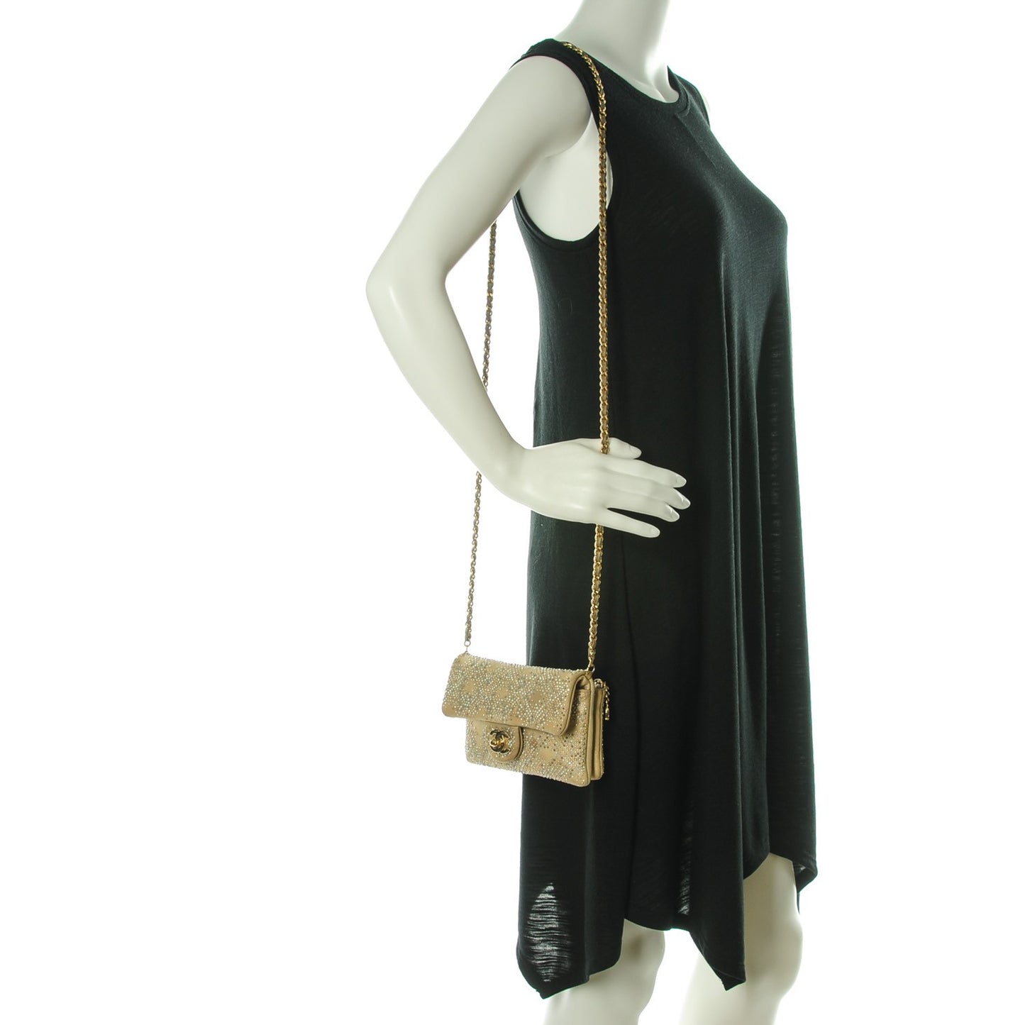 Metallic Calfskin Studded Mini Flap Gold