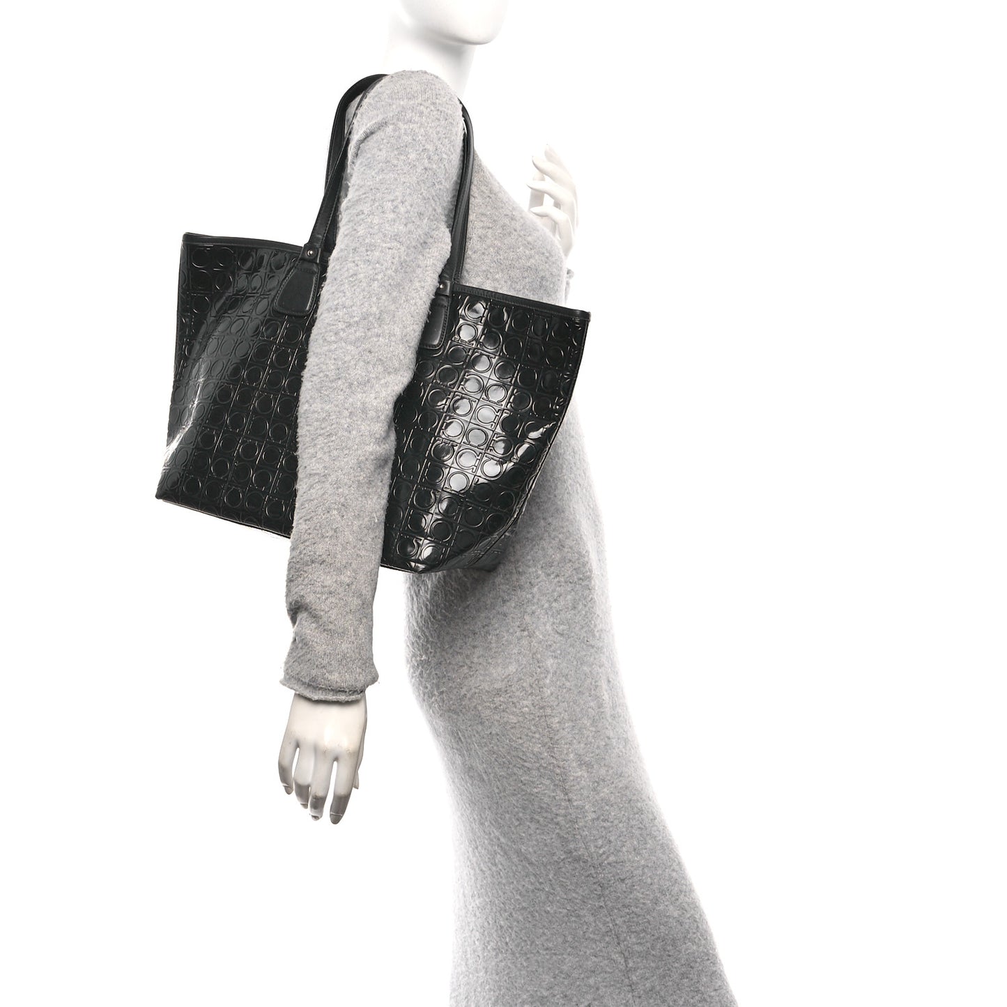 Patent Gancini Embossed Tote Black