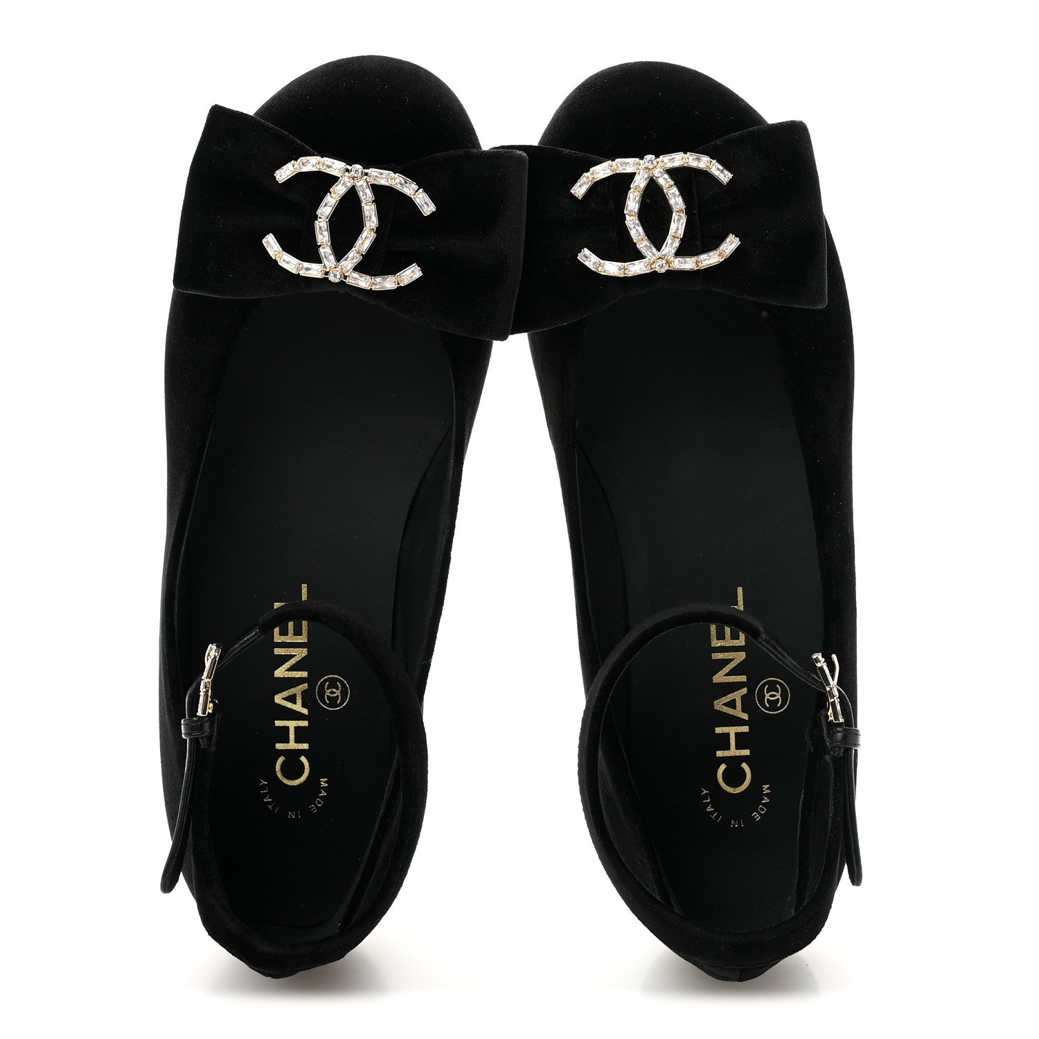 Chanel Velvet Strass CC Bow Mary Jane Flats 36 Black 2 of 10