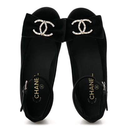Chanel Velvet Strass CC Bow Mary Jane Flats 36 Black 2 of 10