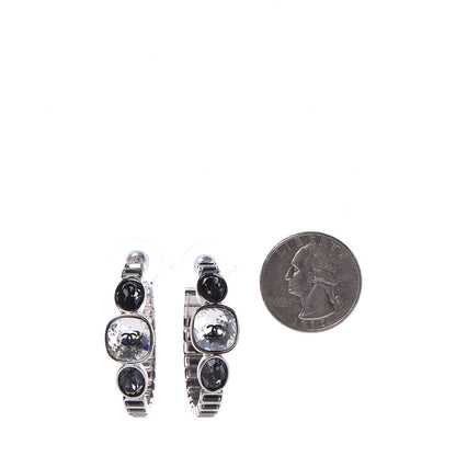 Chanel Baguette Crystal CC Hoop Earrings Silver 2 of 5