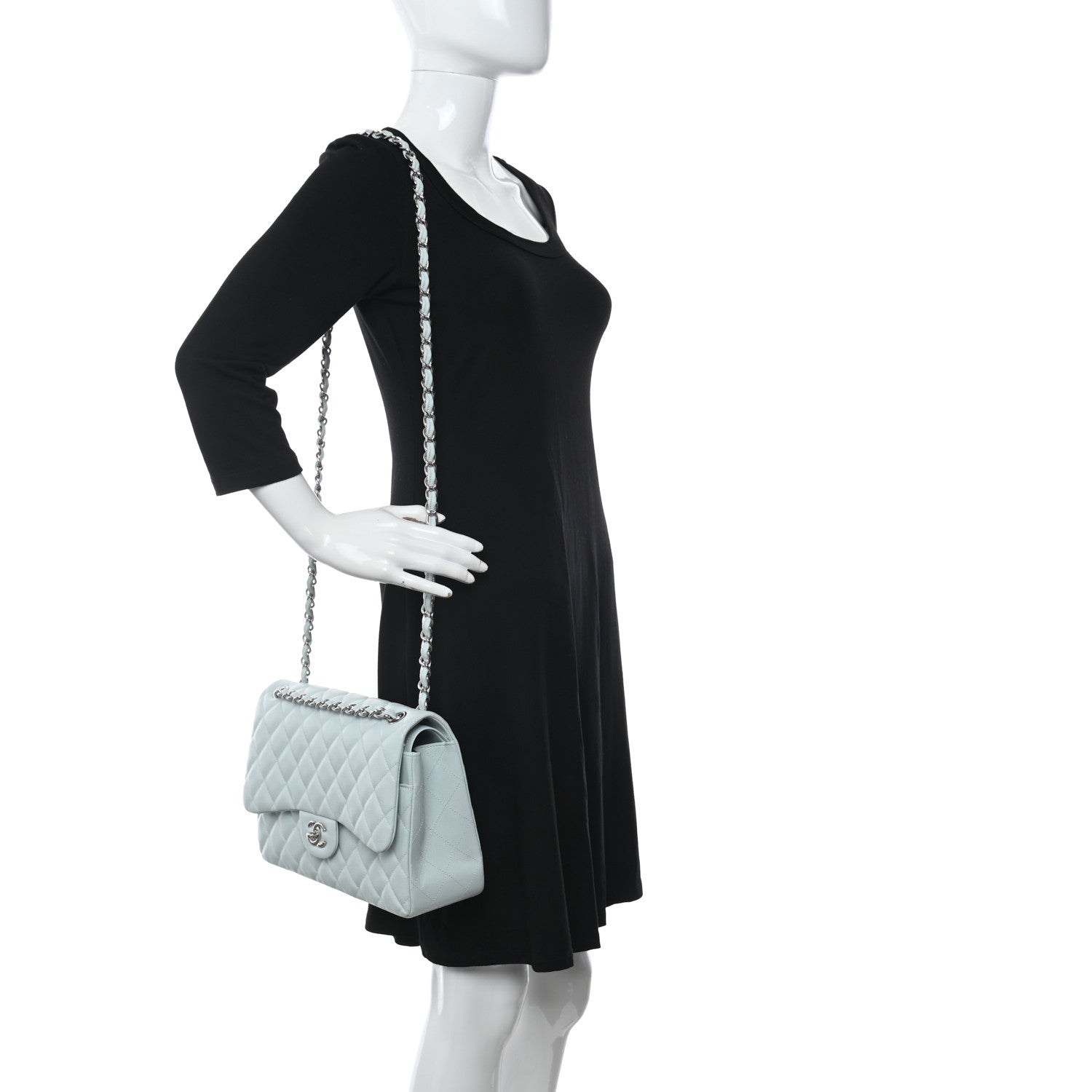 Chanel Caviar Quilted Jumbo Double Flap Light Blue 2 of 10