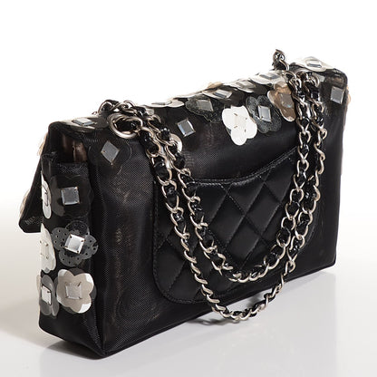 Chanel Nylon Camellia Medium Flap Black 3 of 8