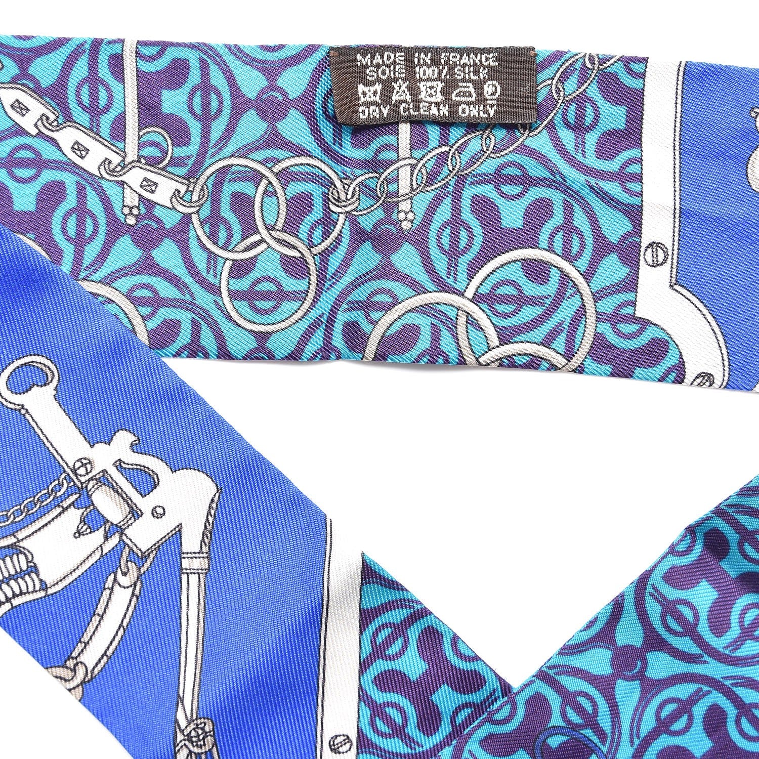 Hermes Silk Mors Et Gourmettes Remix Twilly Bleu Roy Turquoise Prune 3 of 6