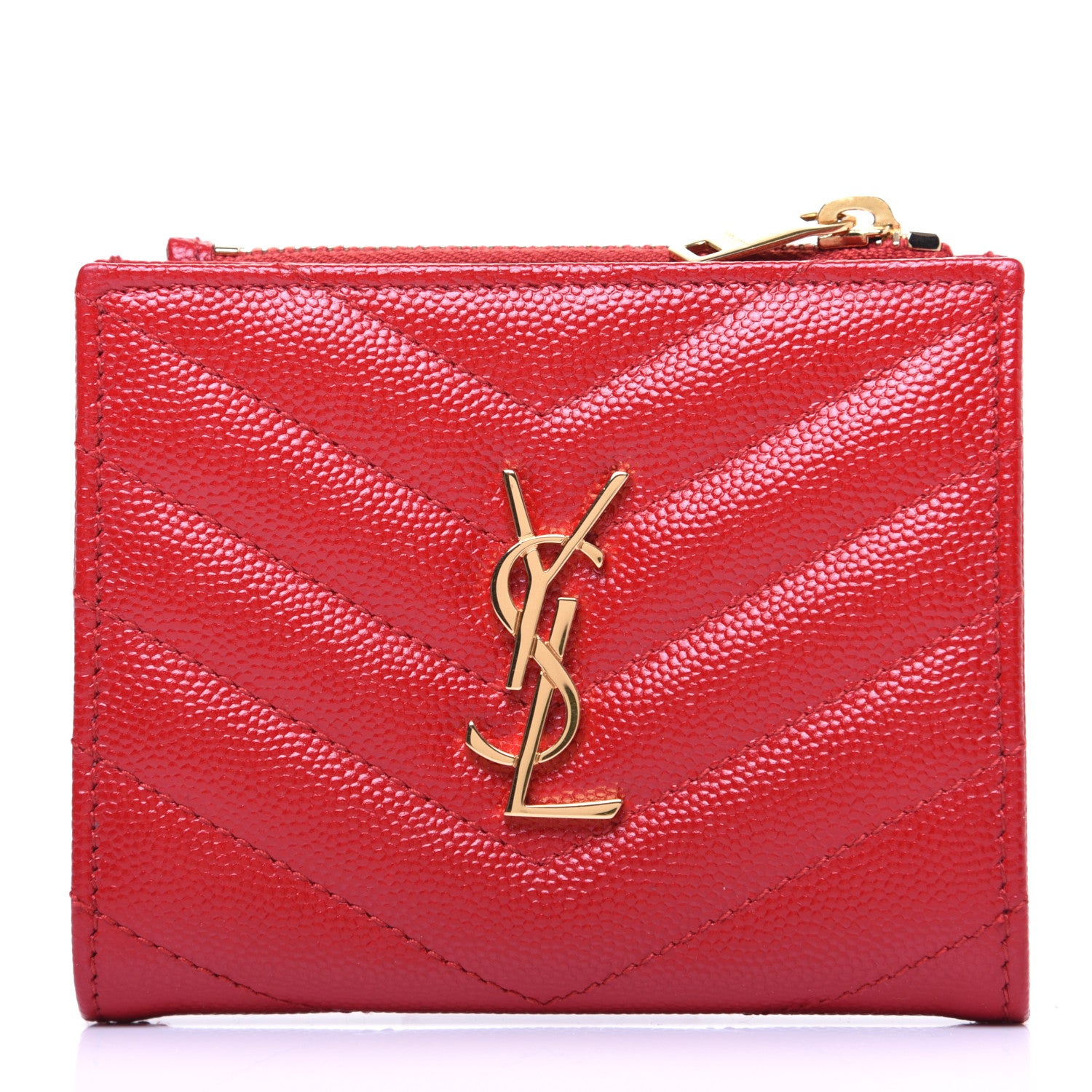 Saint Laurent Grain De Poudre Matelasse Chevron Monogram Zipped Card Case Bandana Red 1 of 8