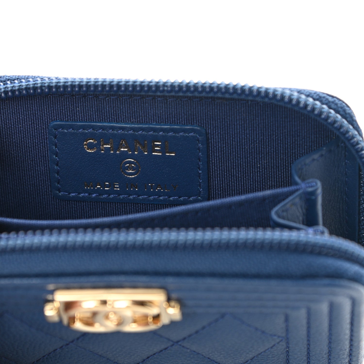 Chanel Caviar Quilted Boy Zip Around Coin Purse Wallet Dark Blue 6 of 8