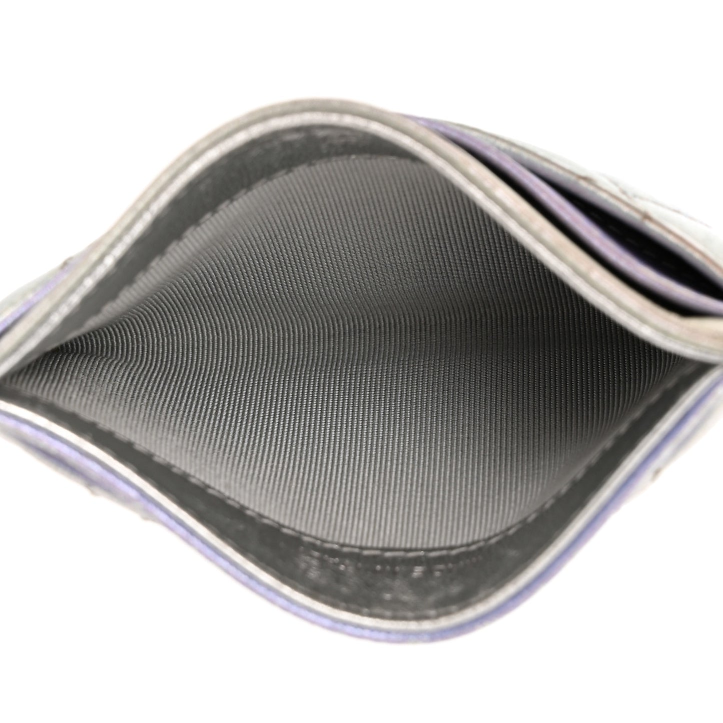 Gradient Metallic Calfskin Quilted Card Holder Silver Blue Yellow Purple
