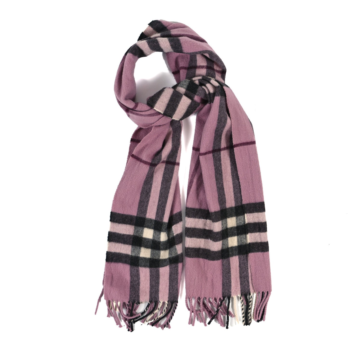 Cashmere Giant Icon Check Fringe Scarf Ash Rose