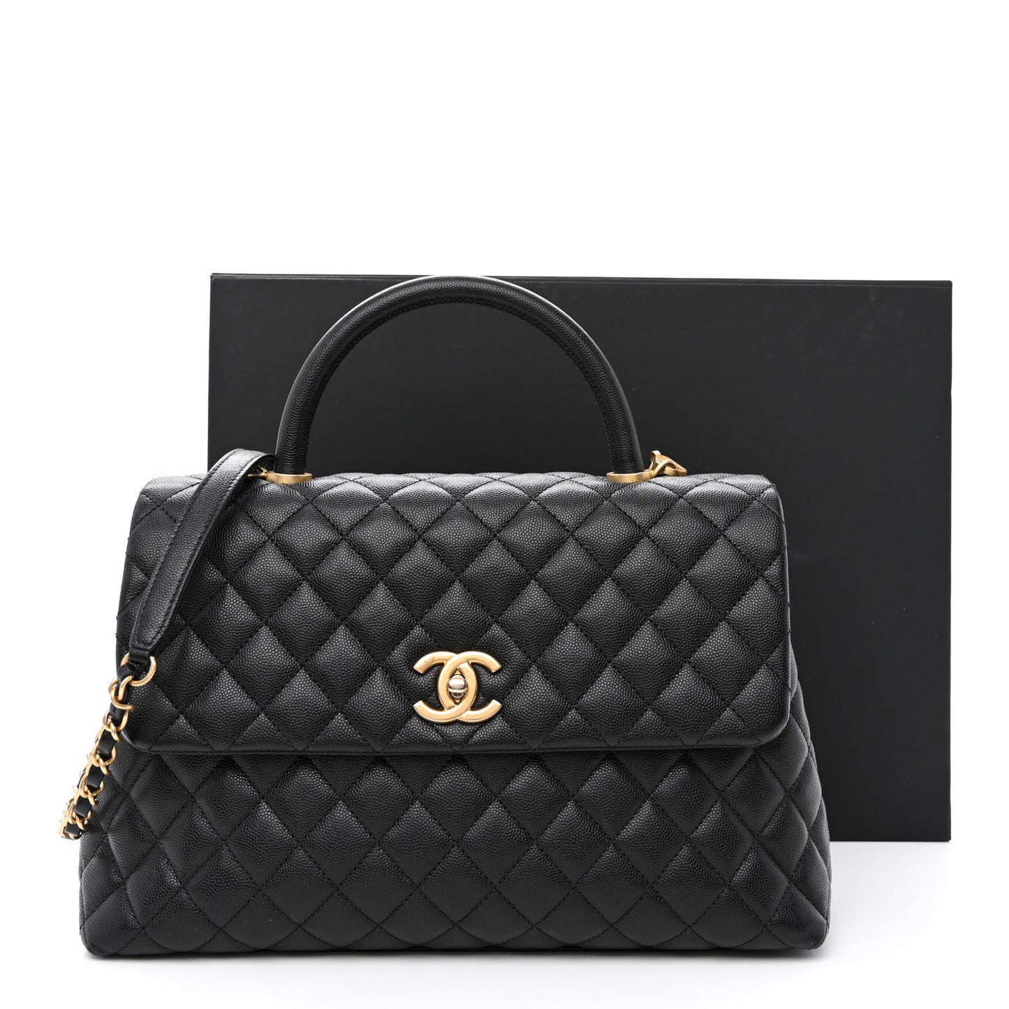 Caviar Quilted Medium Coco Handle Flap Black