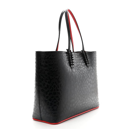 Christian Louboutin Patent Calfskin Leopard Print Spikes East West Cabata Tote Black 4 of 11